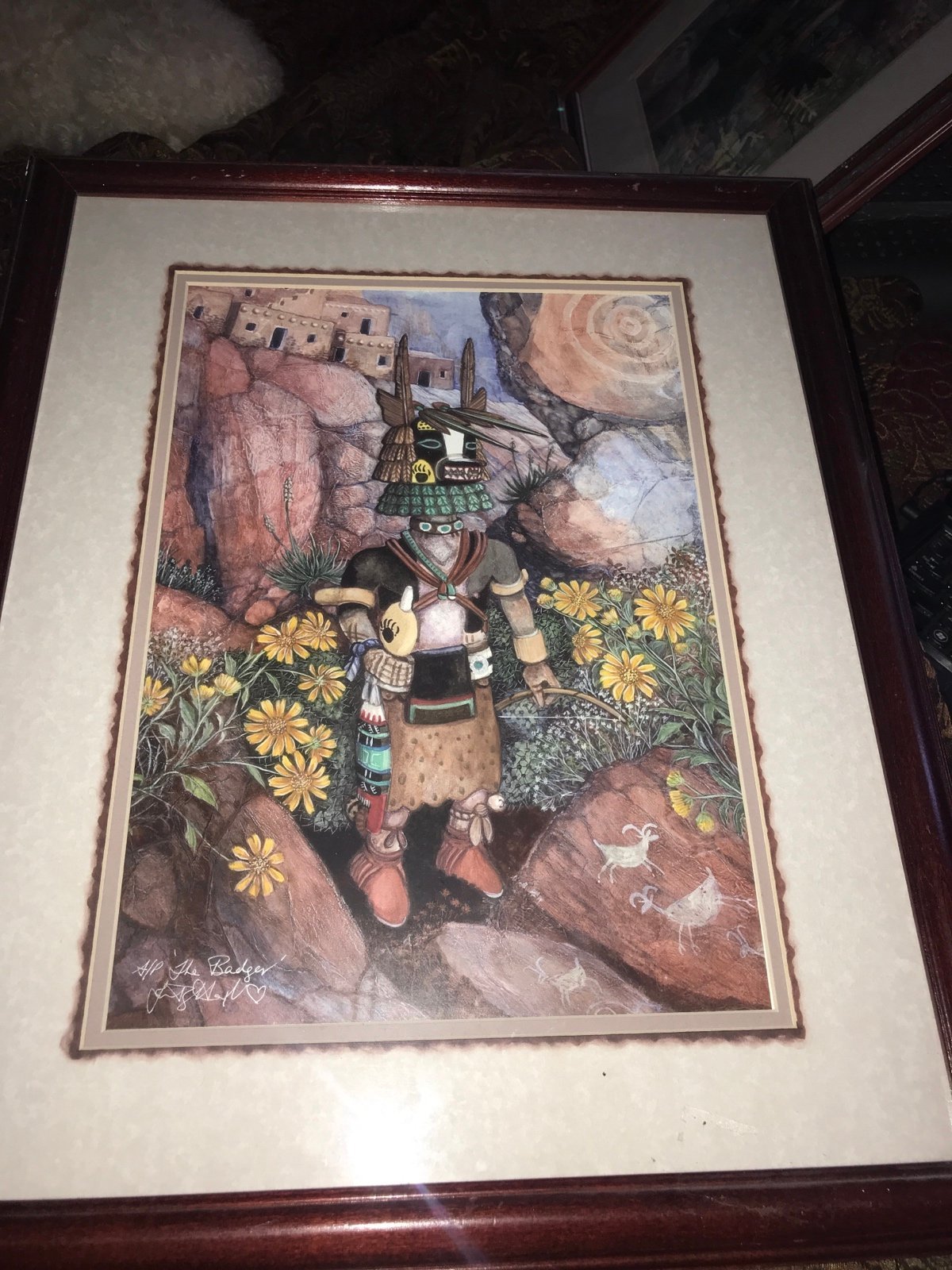 Kachina mexico badger culture signed june payne hart 22”x18”