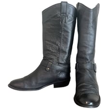 STEVE MADDEN Lawson Western Cowboy Boots Black Leather Buckle Women's Size 9.5