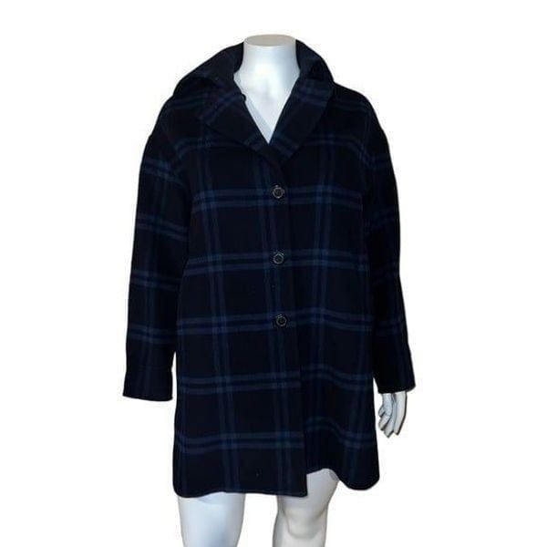 Weekend Max Mara Womens Creta Plaid Coat Virgin Wool Blue Size 14 NWT
