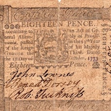 1773 PA-163 Pennsylvania EIGHTEEN PENCE Colonial Currency Note
