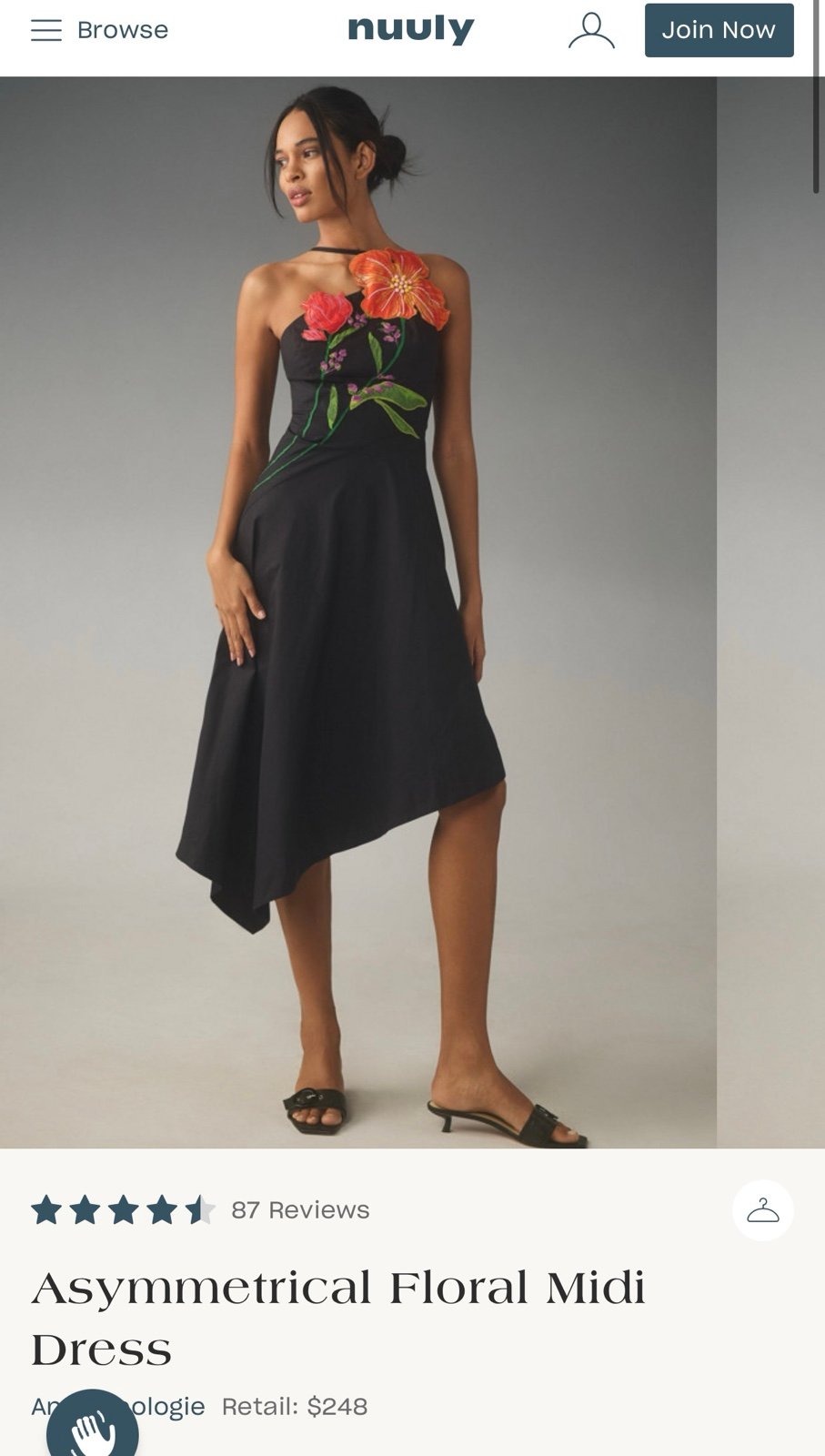 Anthropologie - Nully Asymmetrical black floral embroidery pearl dress