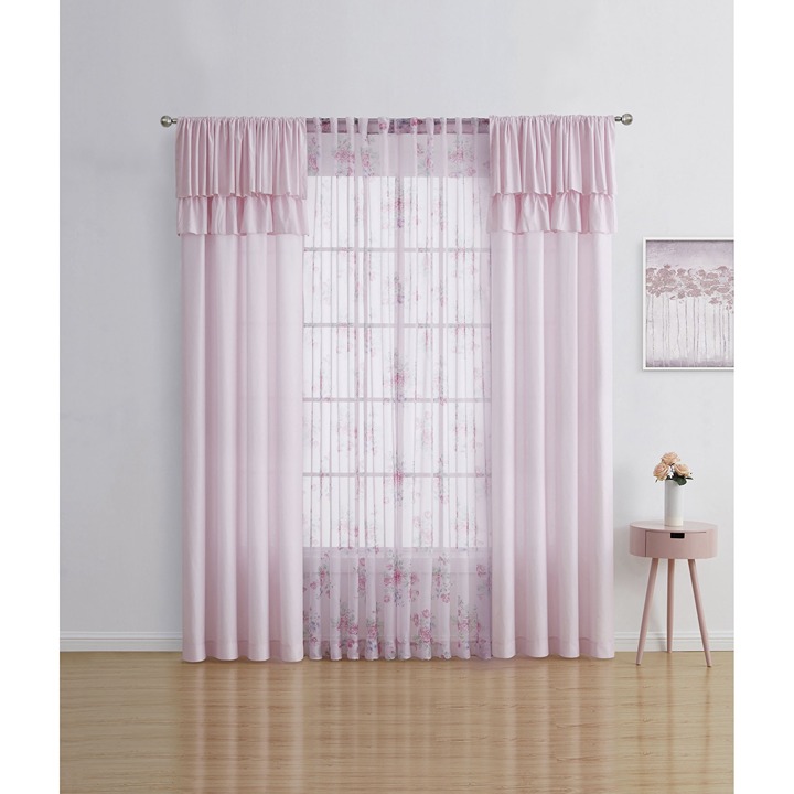 CurtainRuffle Floral Mist Rose Curtain Panels and Tulle, Set store of 4, 50 x 95