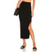 Enza Costa Silk Blend Ribbed Jersey Midi Pencil Skirt Side Slit Black Size Small