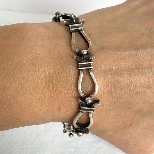 Sterling Silver 925 Chunky Modernist Style Link Bracelet Toggle Clasp 7.75 21g