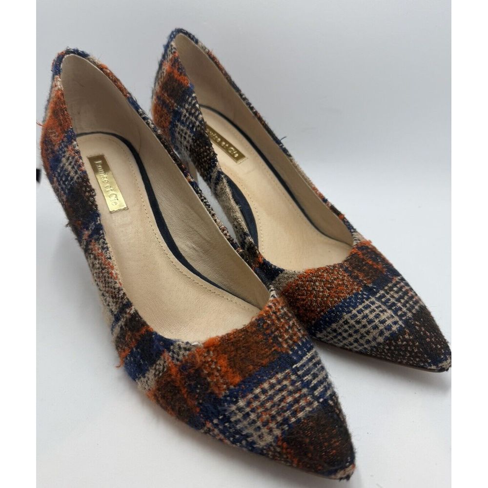 Louise et Cie Designer Shoes Plaid Heels Lo Hanabeth 3 Sz 8 Orange, Blue Brown