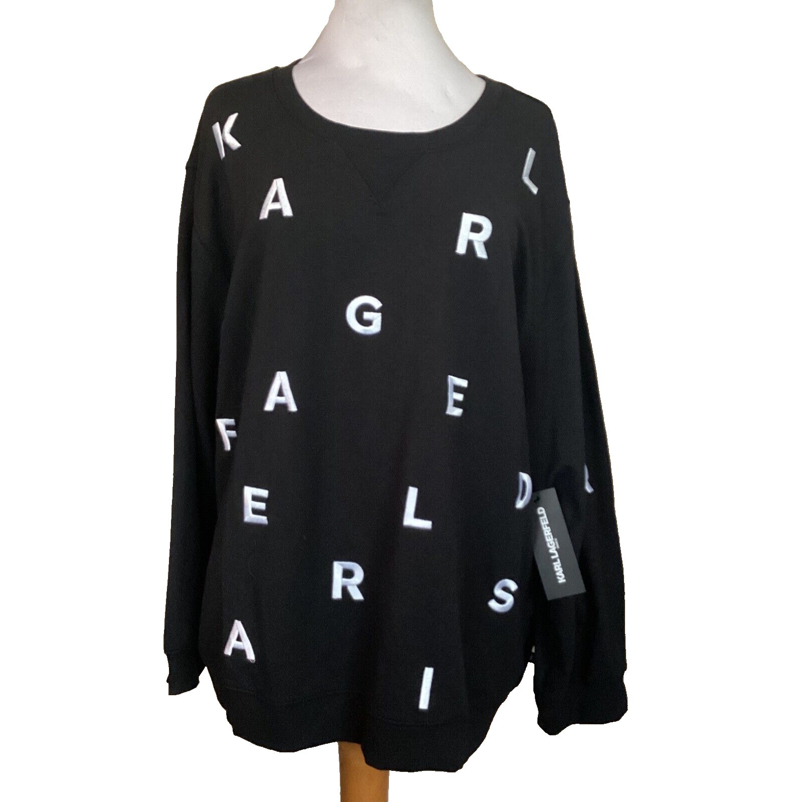 KARL LAGERFELD SWEATSHIRT WHITE EMBROIDERED LOGO BLACK 2X