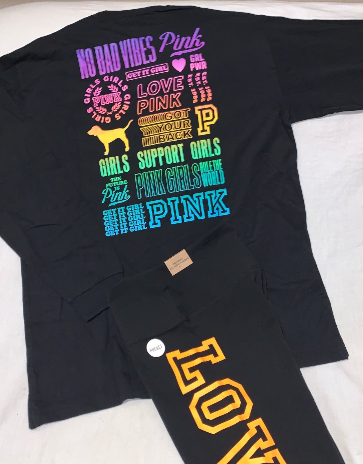 Pink L rainbow tee & leggings
