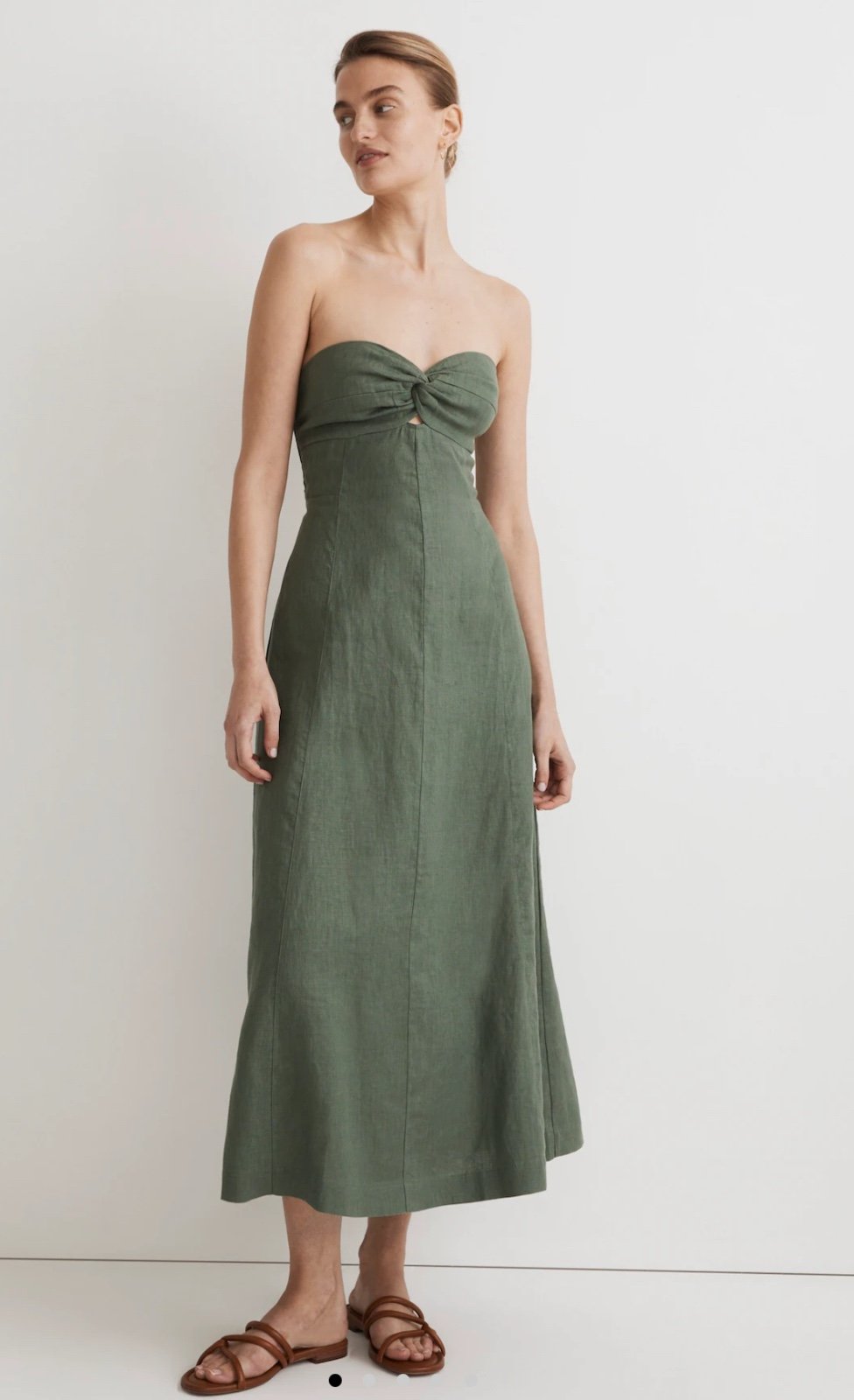 Madewell linen cutout midi strapless dress size 4