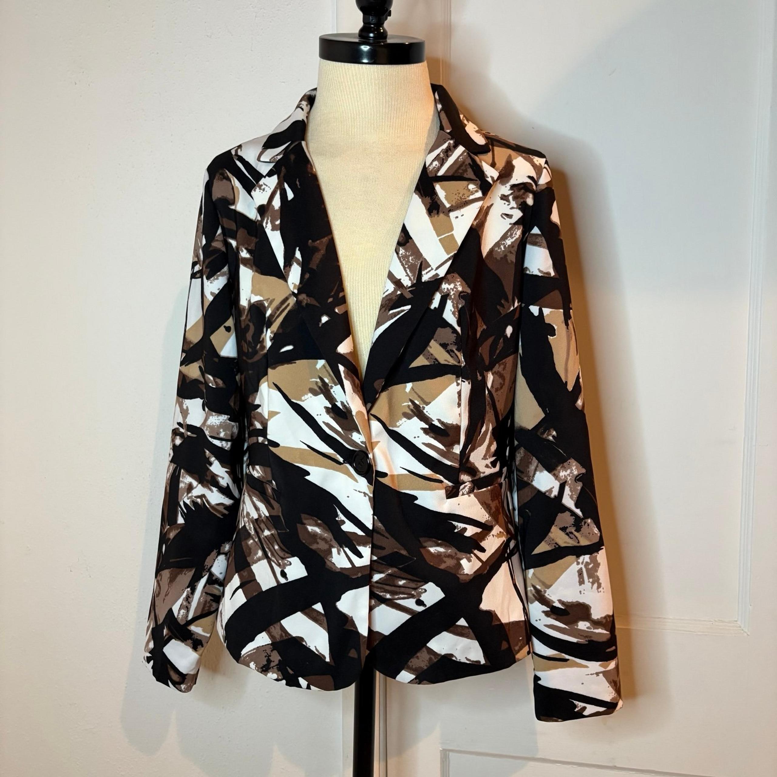 Courtenay brown black white abstract print jacket blazer