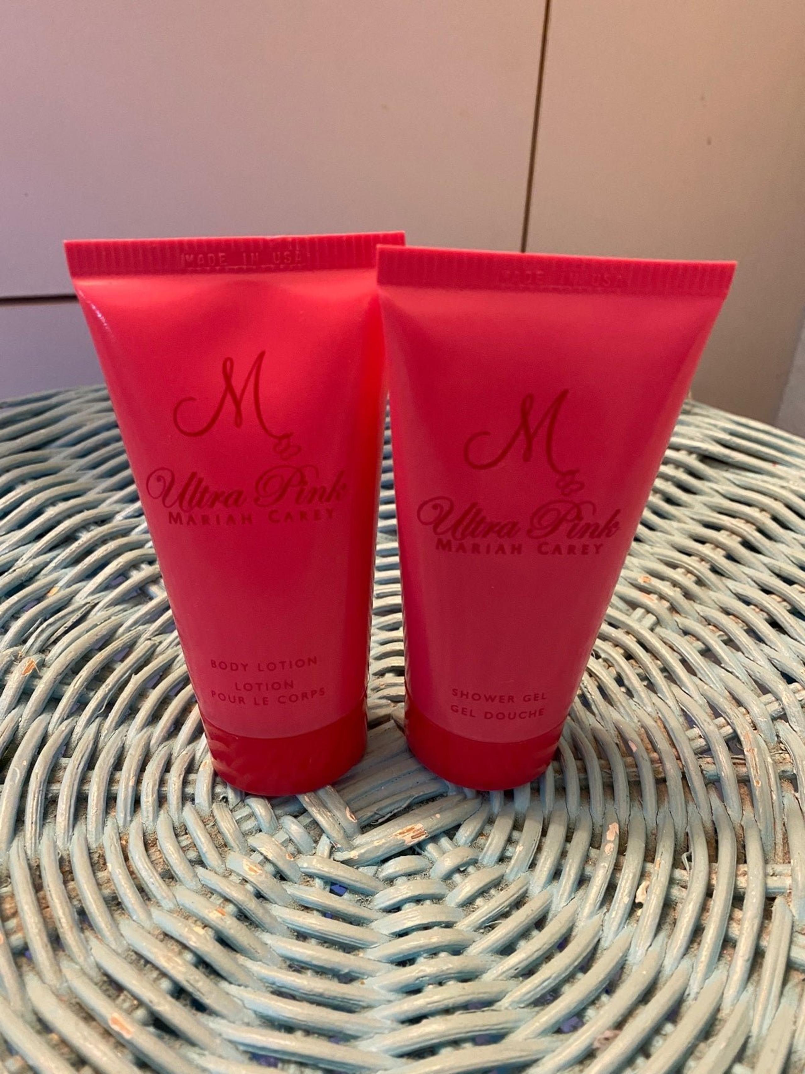 Rare Mariah Carey ultra pink shower gel body lotion 1.7 oz each travel set