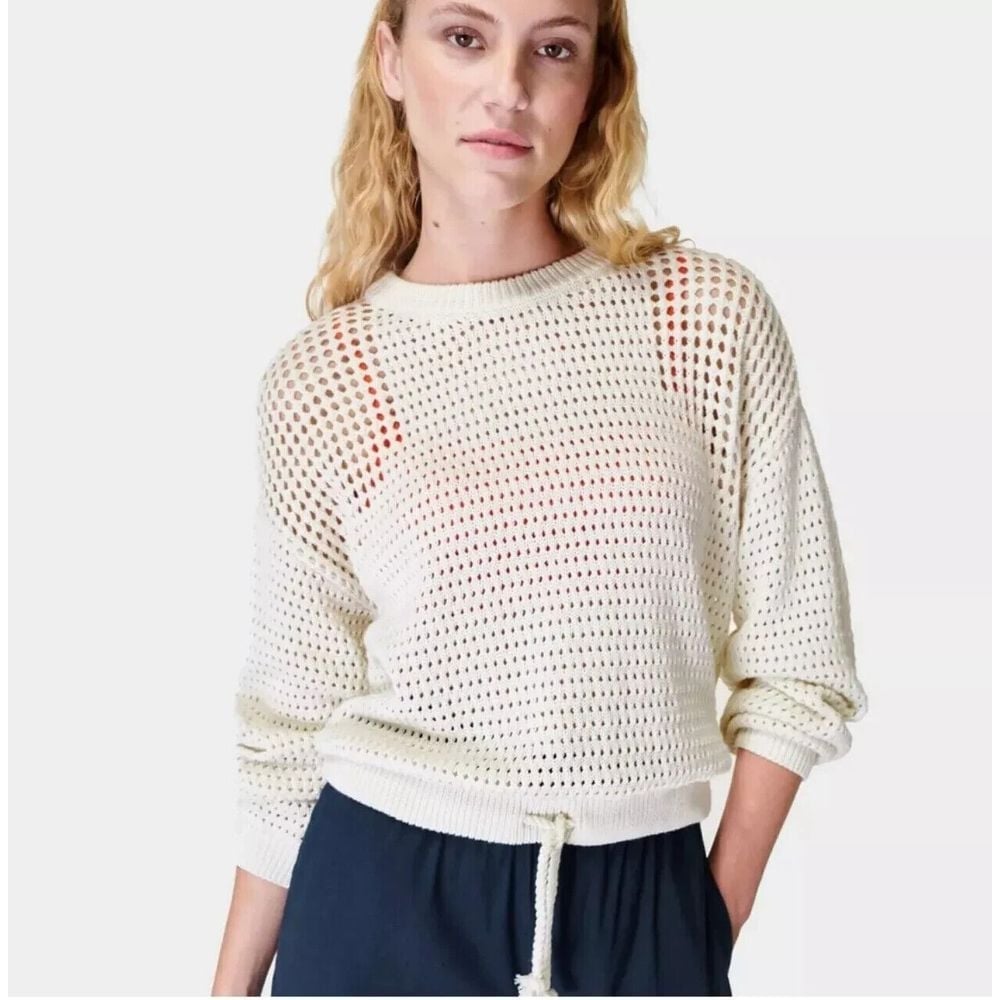 Sweaty Betty Tides High Open Weave Sweater - Lily White Womens Size Small