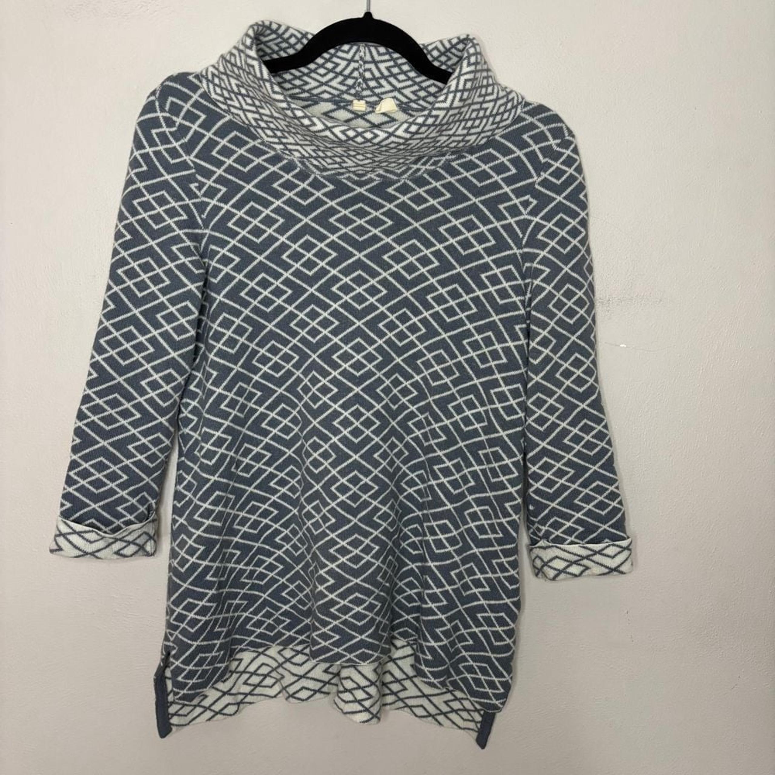Moth Sweater Size Small Anthropologie White Grey Diamond Cowl Neck Alpaca Blend