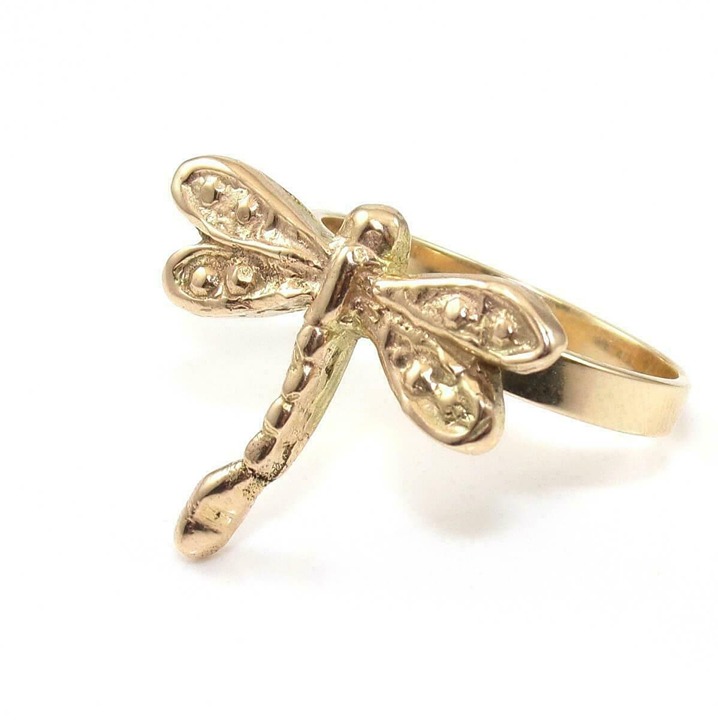 14K Yellow Gold Dragonfly Band Ring Size 10.5