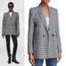 Anine Bing Madeline Plaid Print Oversized Blazer Gray/White/Blue Size Small