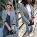 Anine Bing Madeline Plaid Print Oversized Blazer Gray/White/Blue Size Small