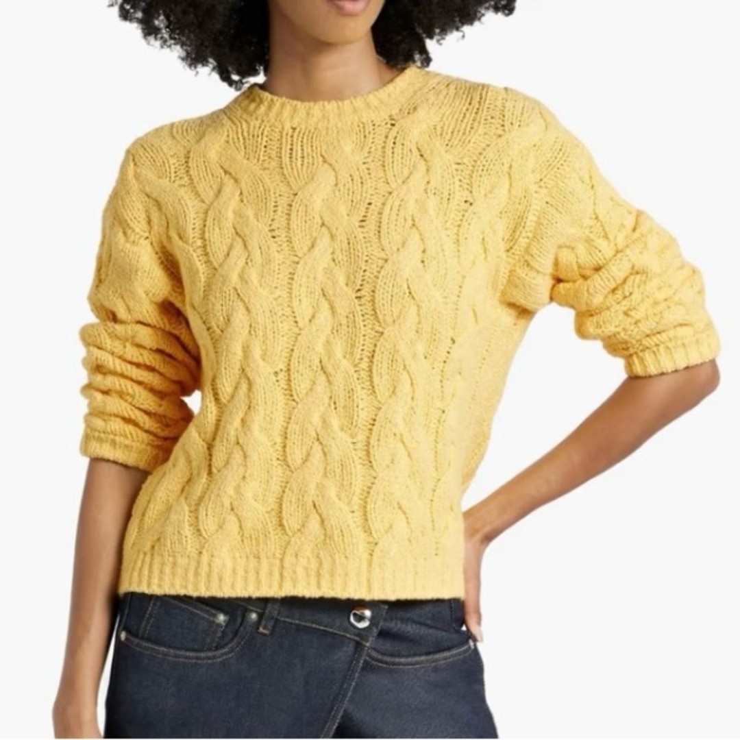 Re/Done Cable Knit Organic Cotton Blend Sweater in Buttercream Yellow Size S