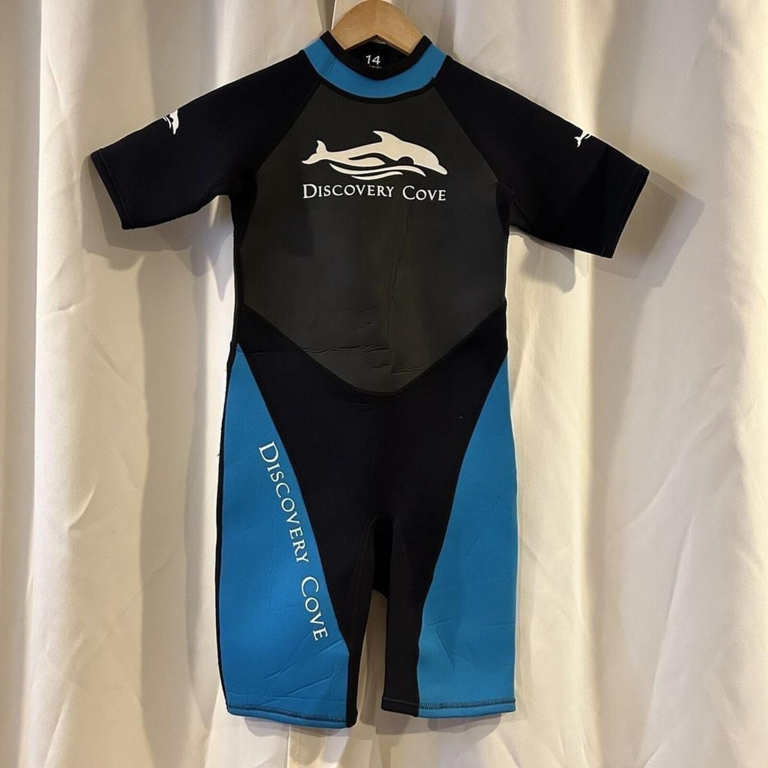 Discovery Cove Sea World Oceantec Wet Suit Kids Size 14 Black Blue Full Zip