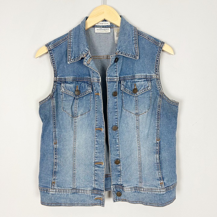 Y2K Vintage 90s LIZ CLAIBORNE Denim Button VEST Top Grunge Skater Hip Hop