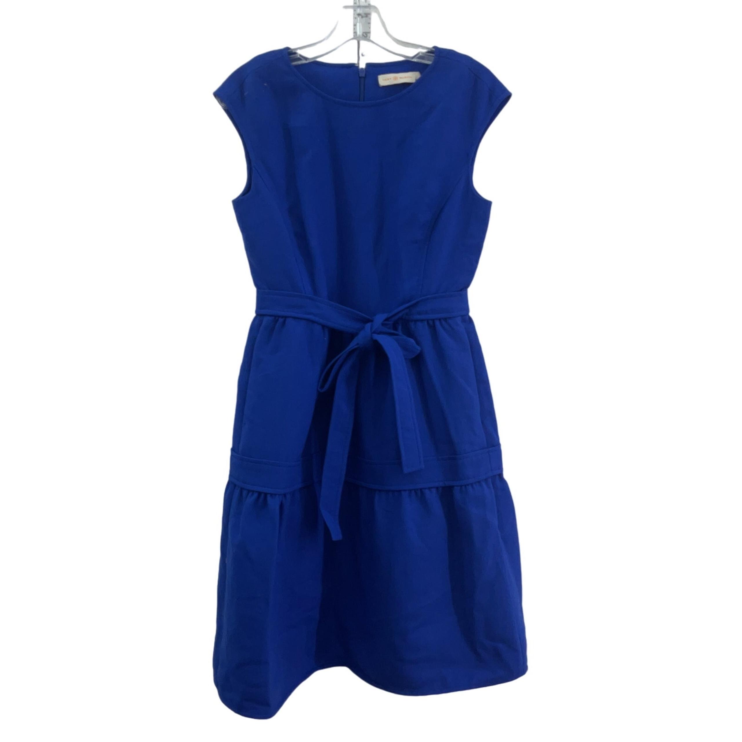 Tory Burch Wool Midi Dress Women's Royal Blue Size 2 A-Line Fit & Flare Preowned
