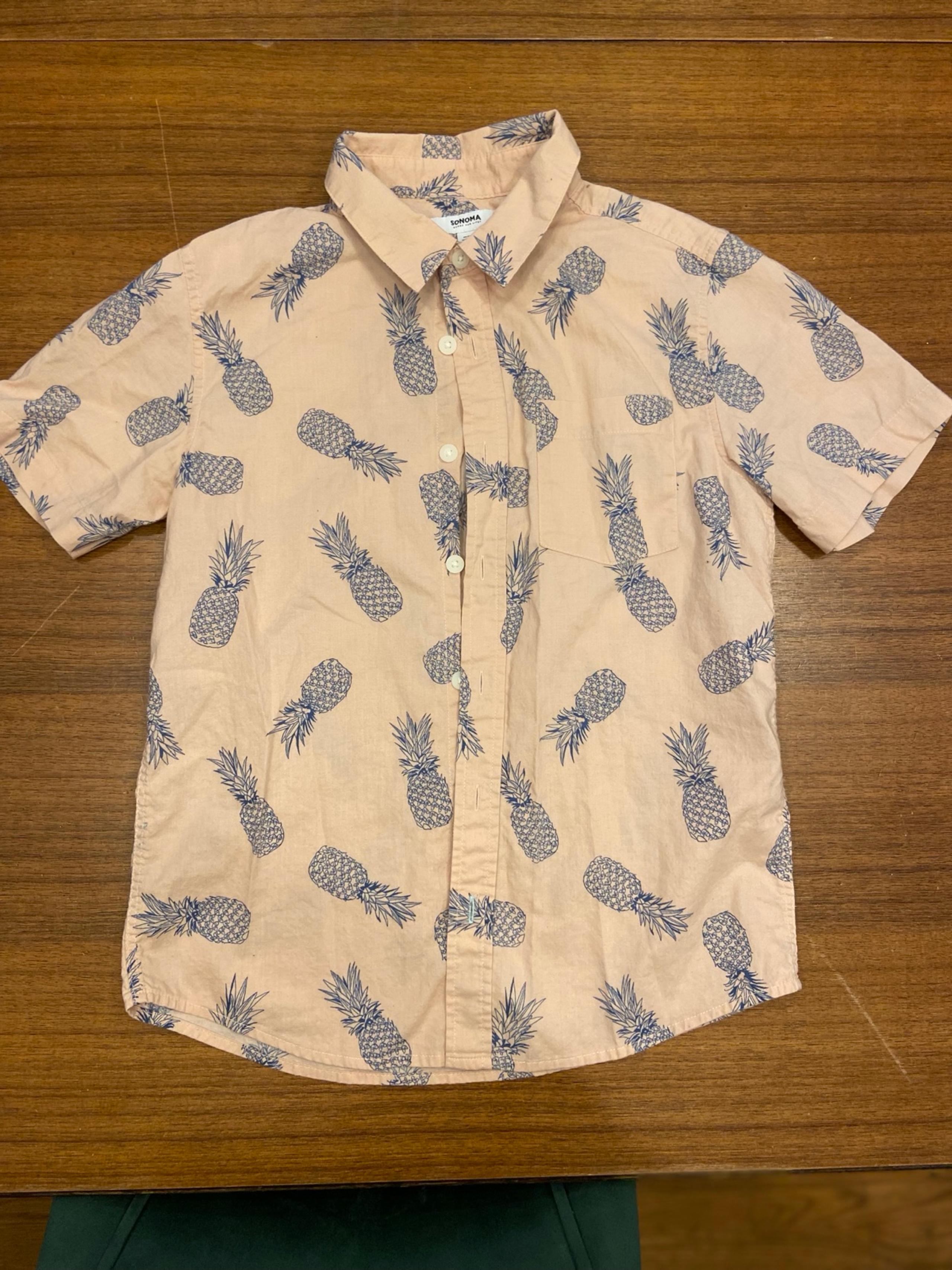 Boys Pineapple Short Sleeve Button Up Size L