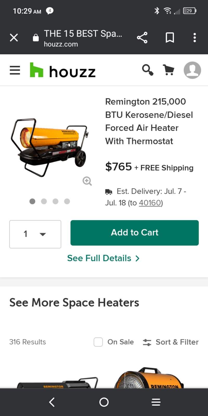 Master torpedo heater 215000 BTU