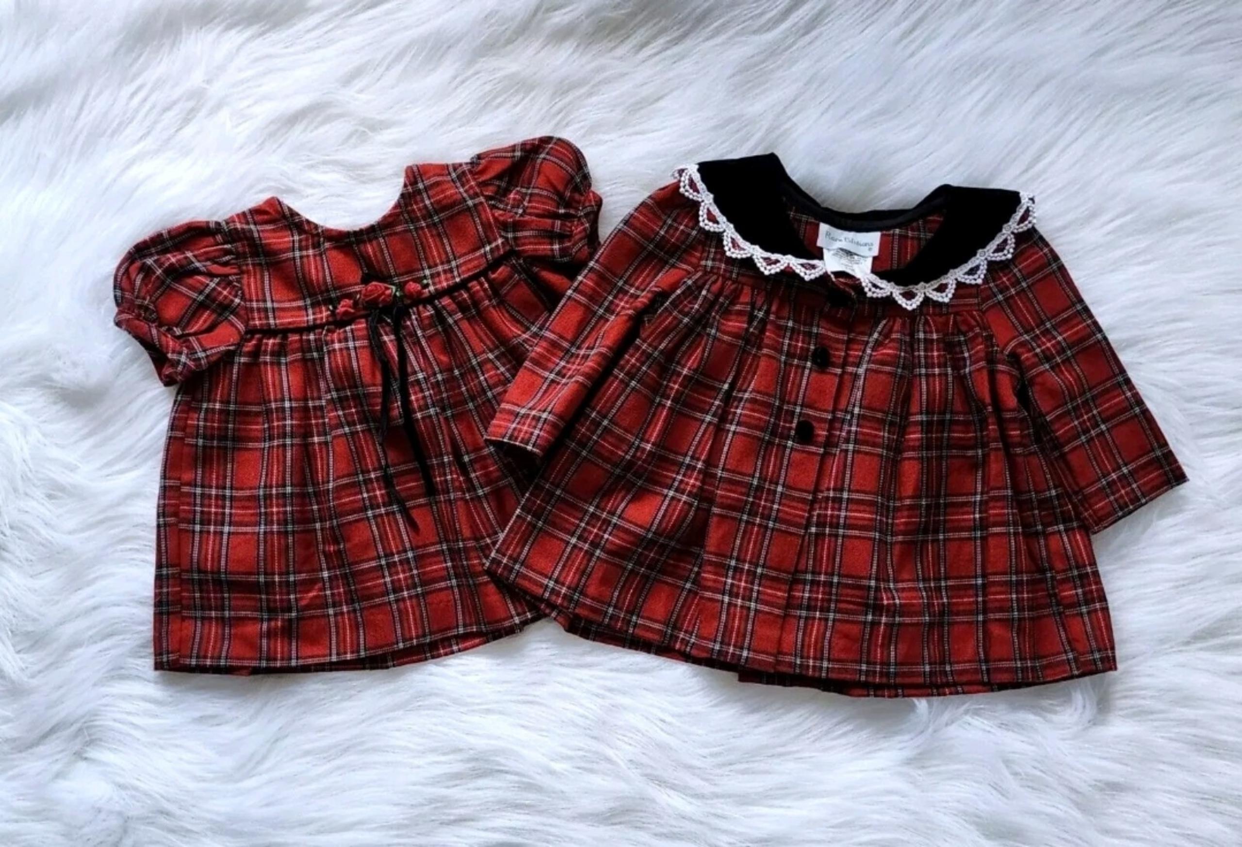 Vintage Girls Plaid Holiday Dress Set 3-6 Months
