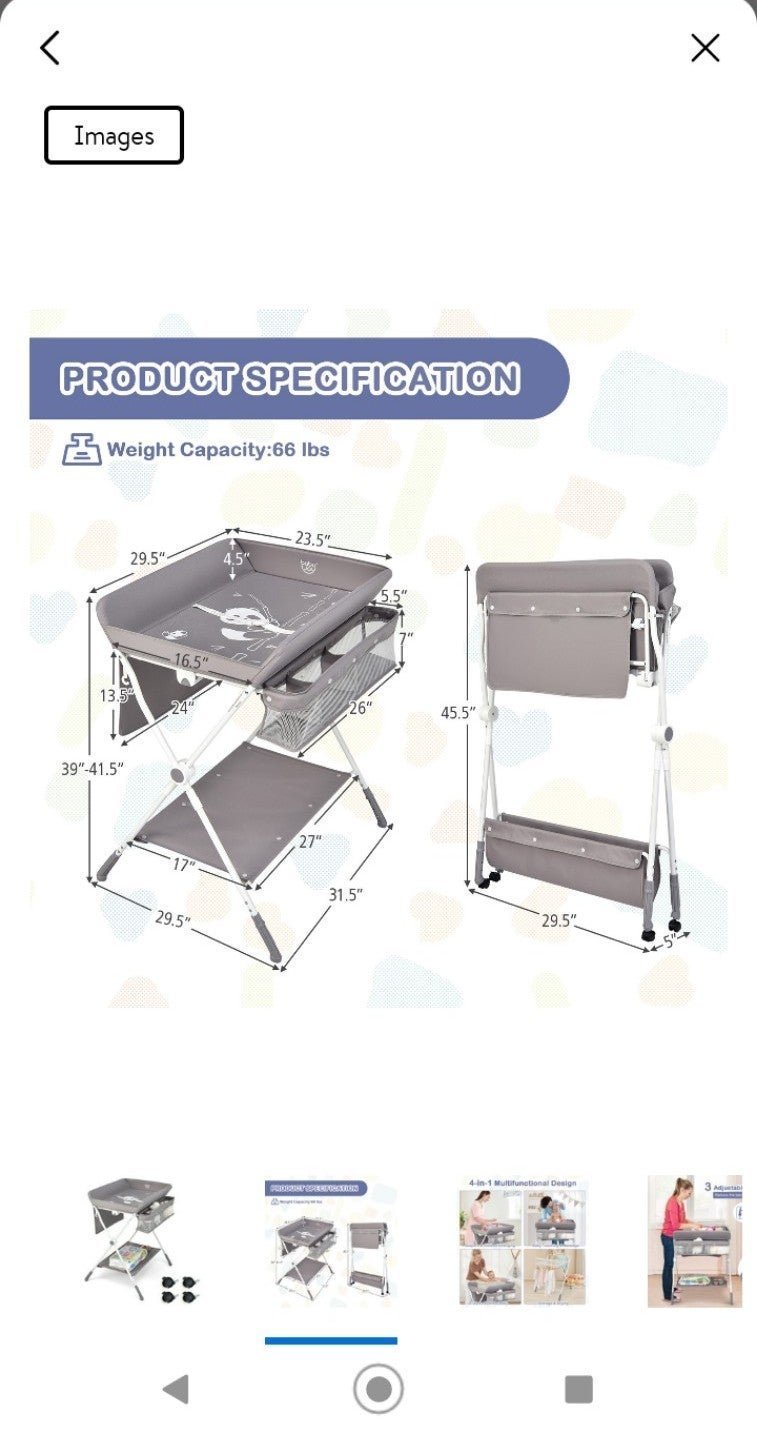 Baby changing table portable up to 66lbs