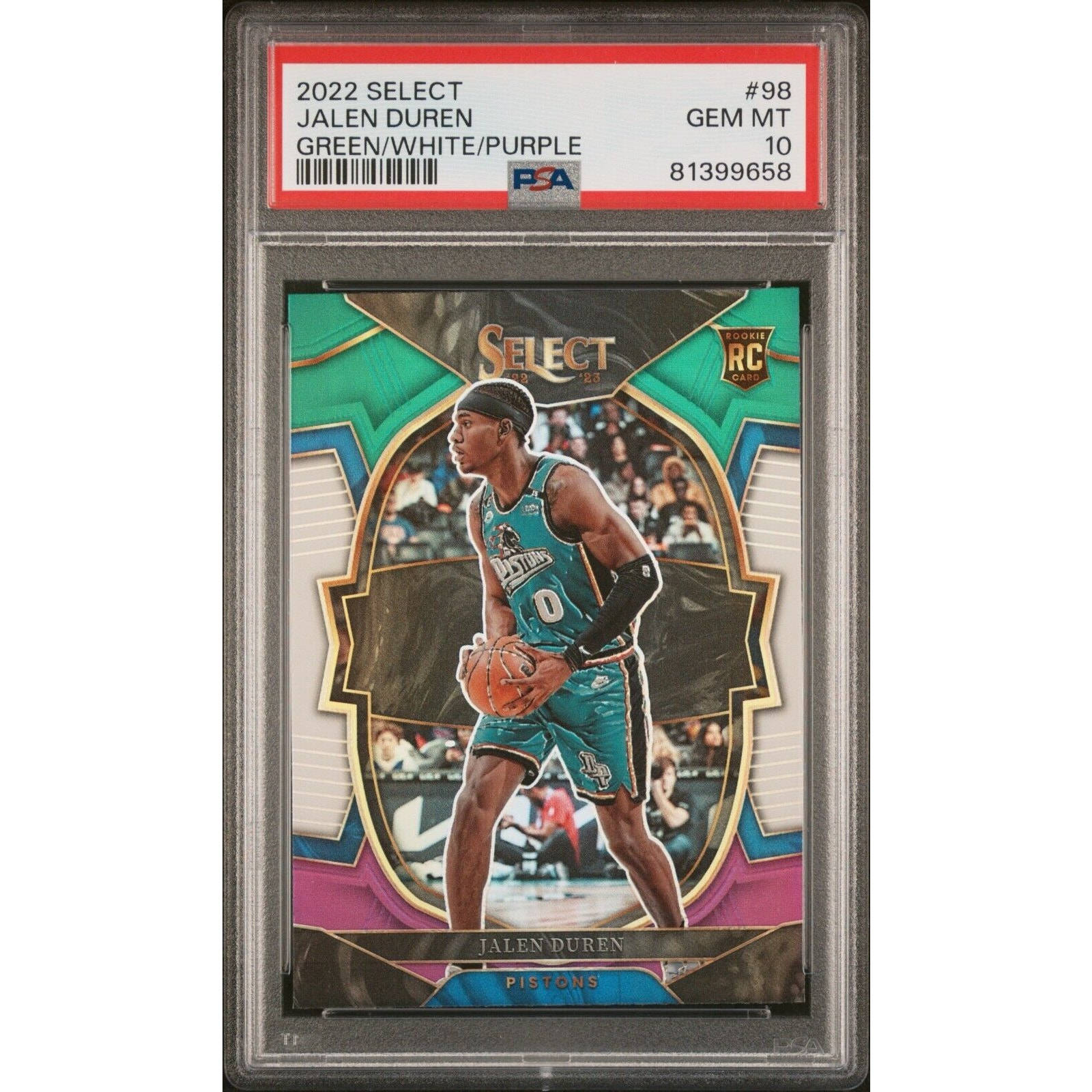 2022-23 Select Jalen Duren RC Green/White/Purple Prizm Rookie #98 PSA 10 Pop 7