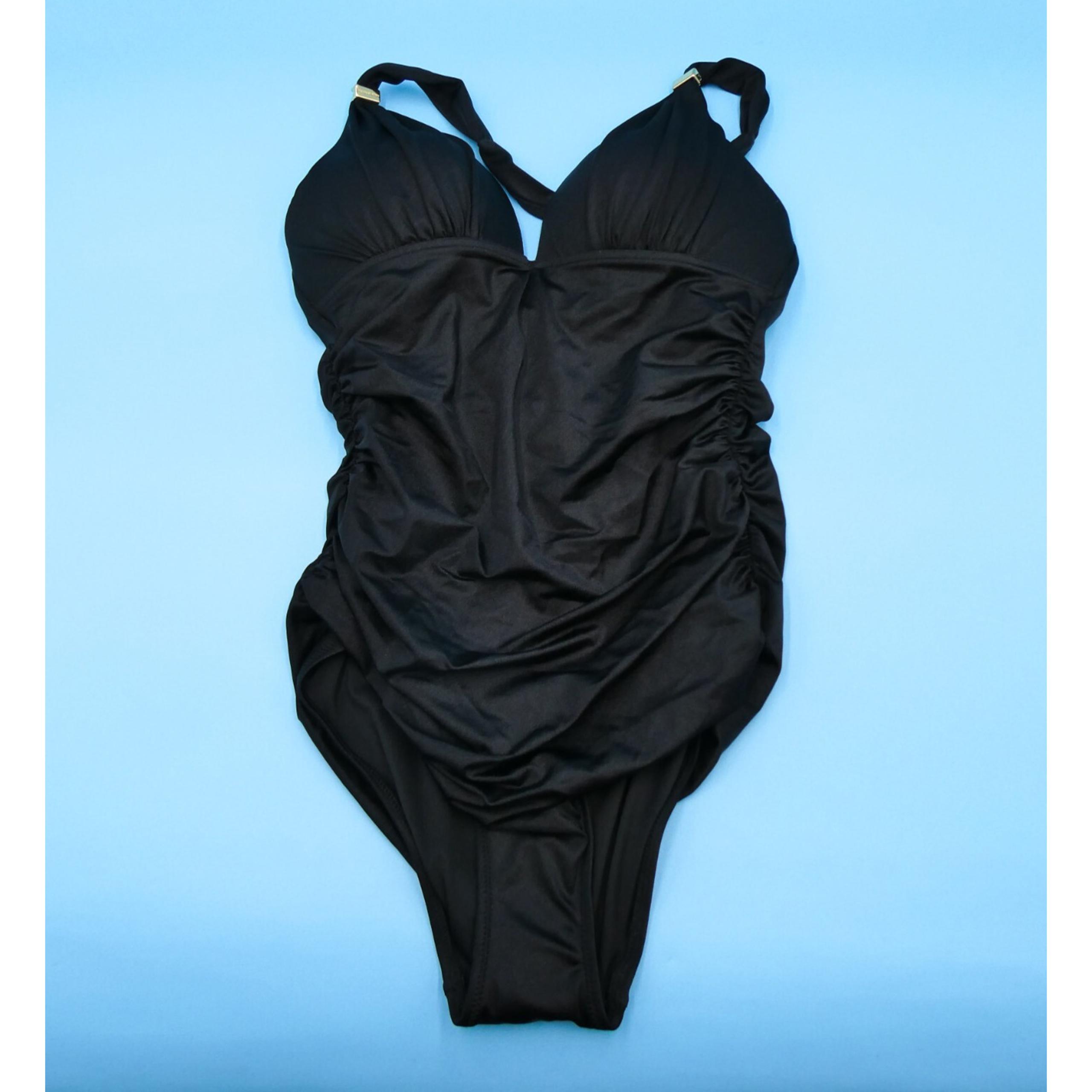 Victorias Secret Small Black Padded One Piece Ruffle Halter Swimsuit Beach New