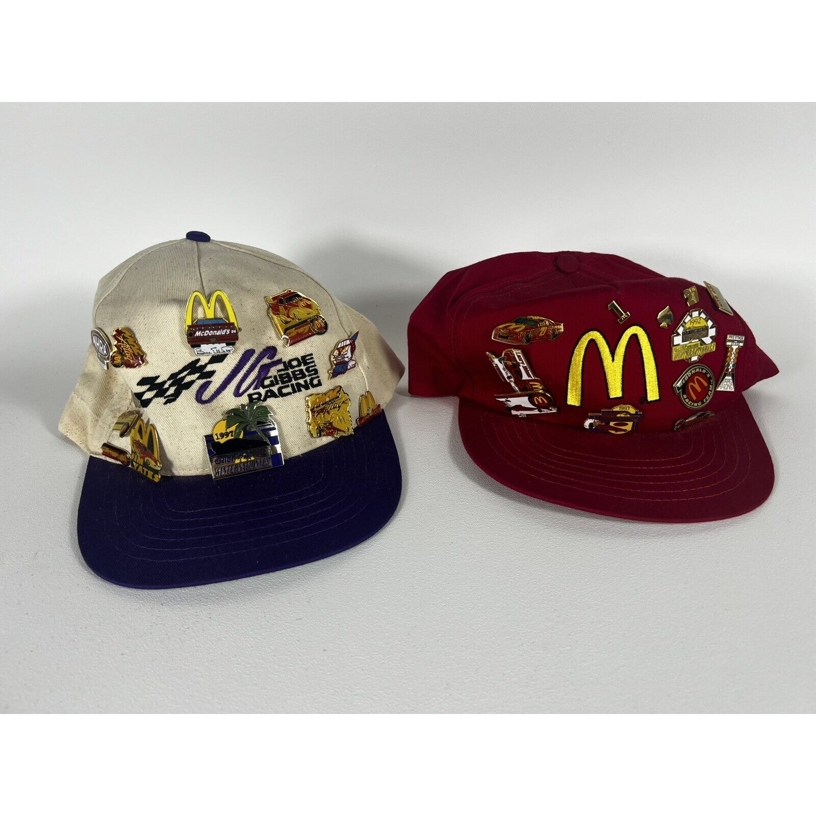 Vntg 1990’s McDonald’s NASCAR Gibbs Racing NHRA Hat W/ 24 Pins Elliott Yates