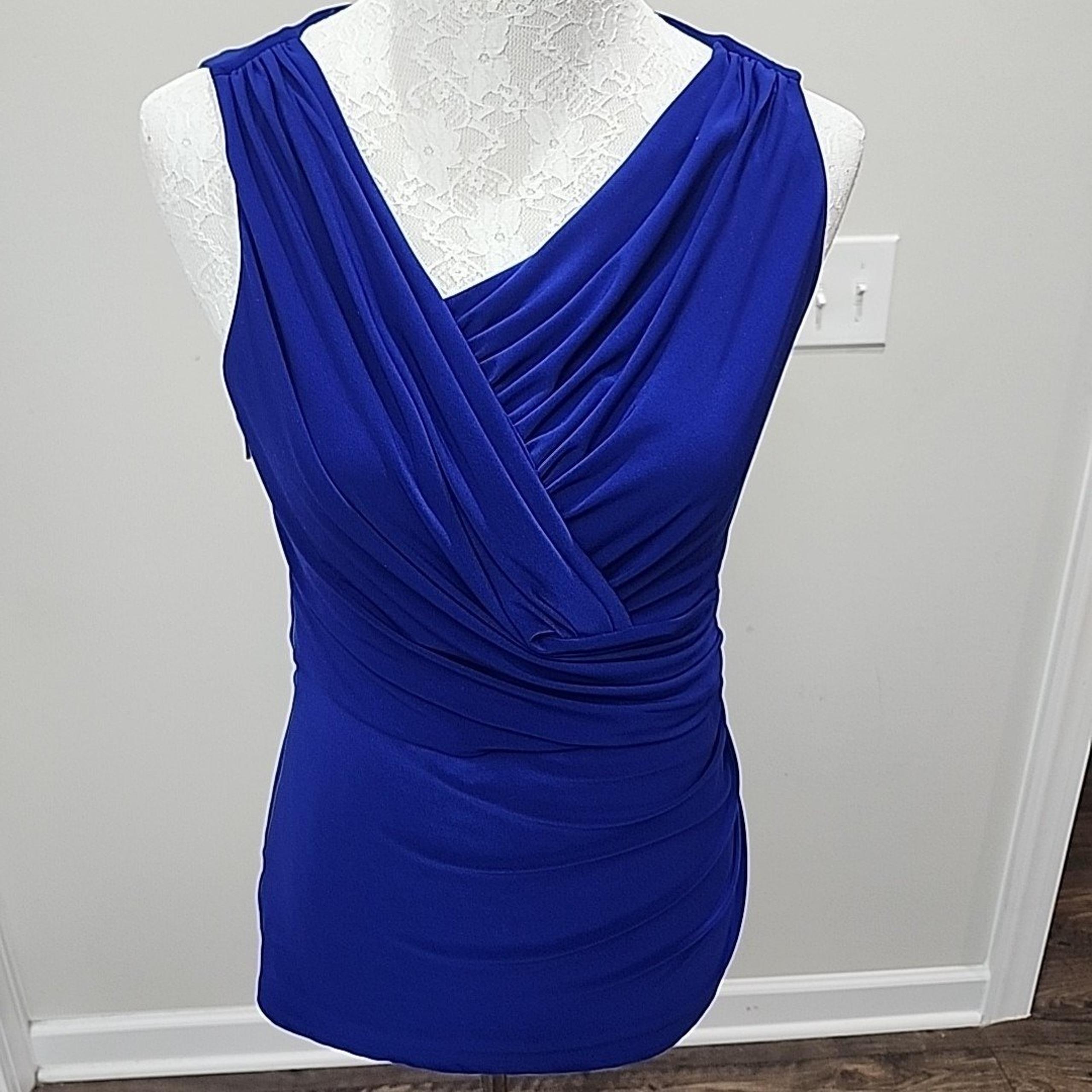 Elegant Blue Draped Blouse Medium by Elie Tahari Asymmetrical Chic Style Lined