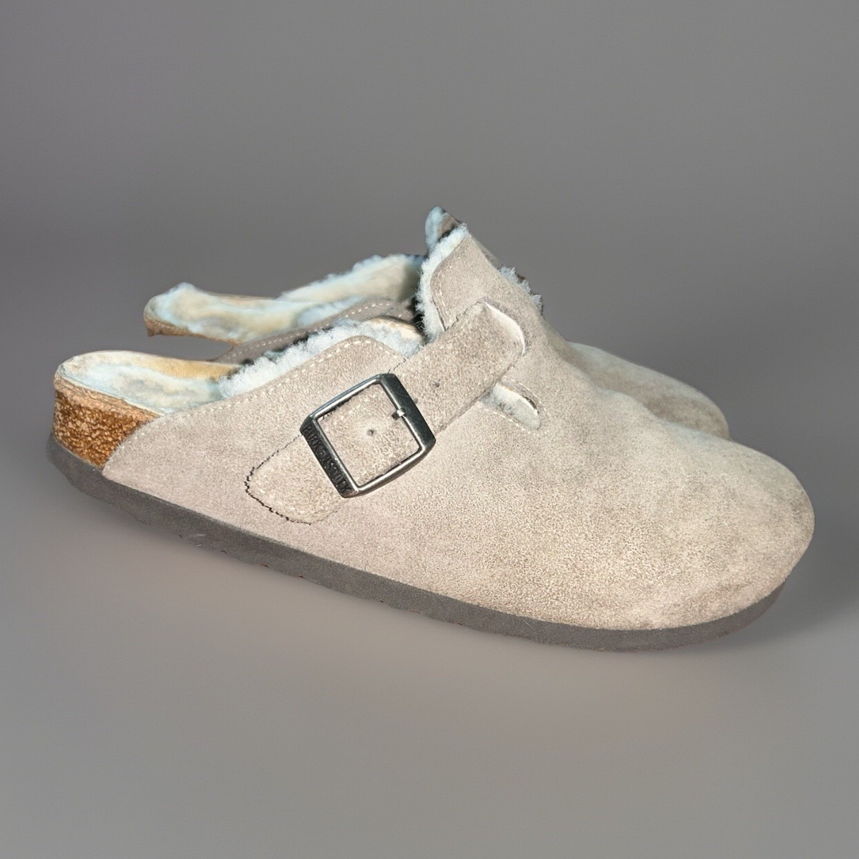 Birkenstock Boston Shearling Lined Clog Shoe Taupe Gray Women's Sz 39 / 8-8.5 N