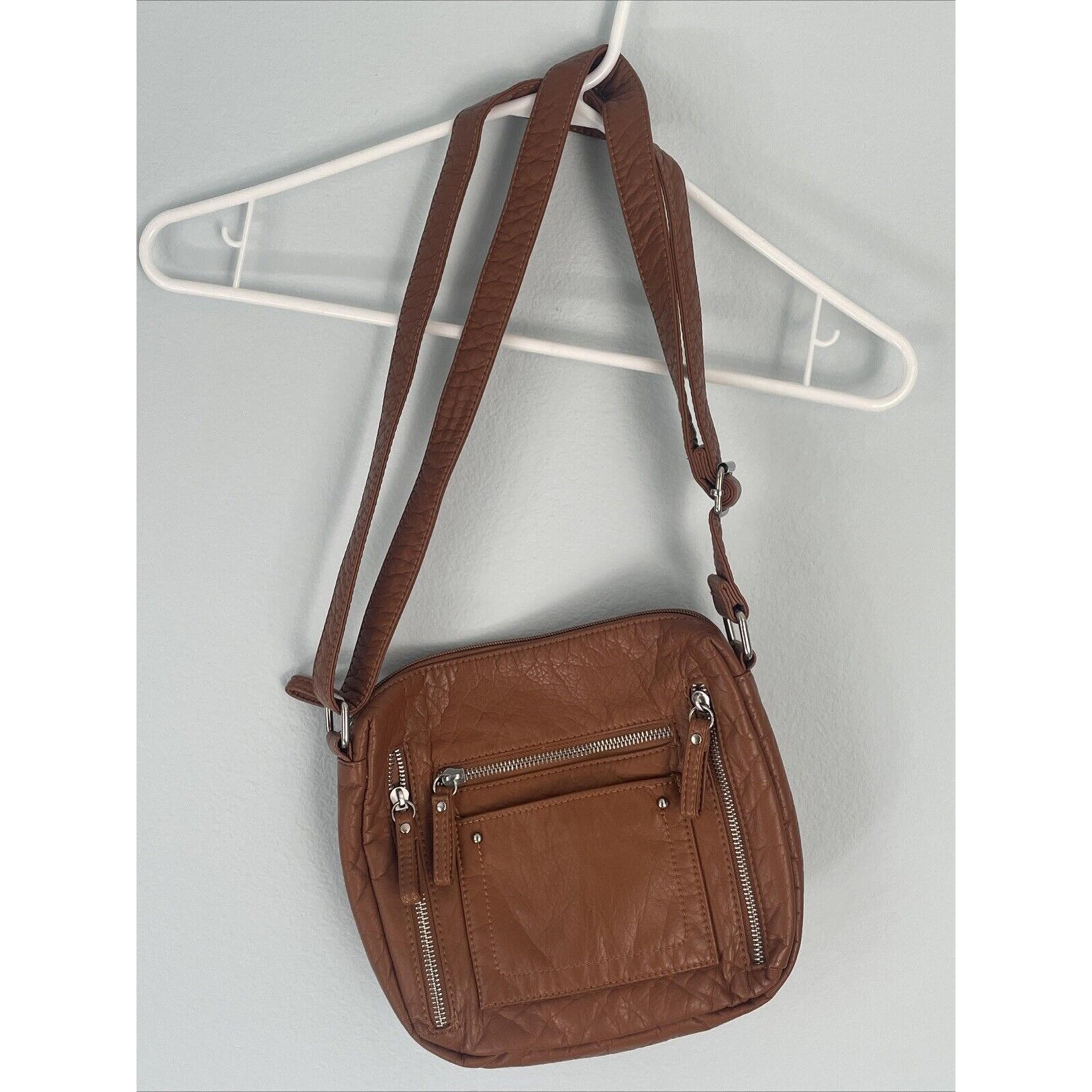 Bueno Camel Brown Faux Soft Vegan Leather Multi Pocket Purse Handbag Crossbody