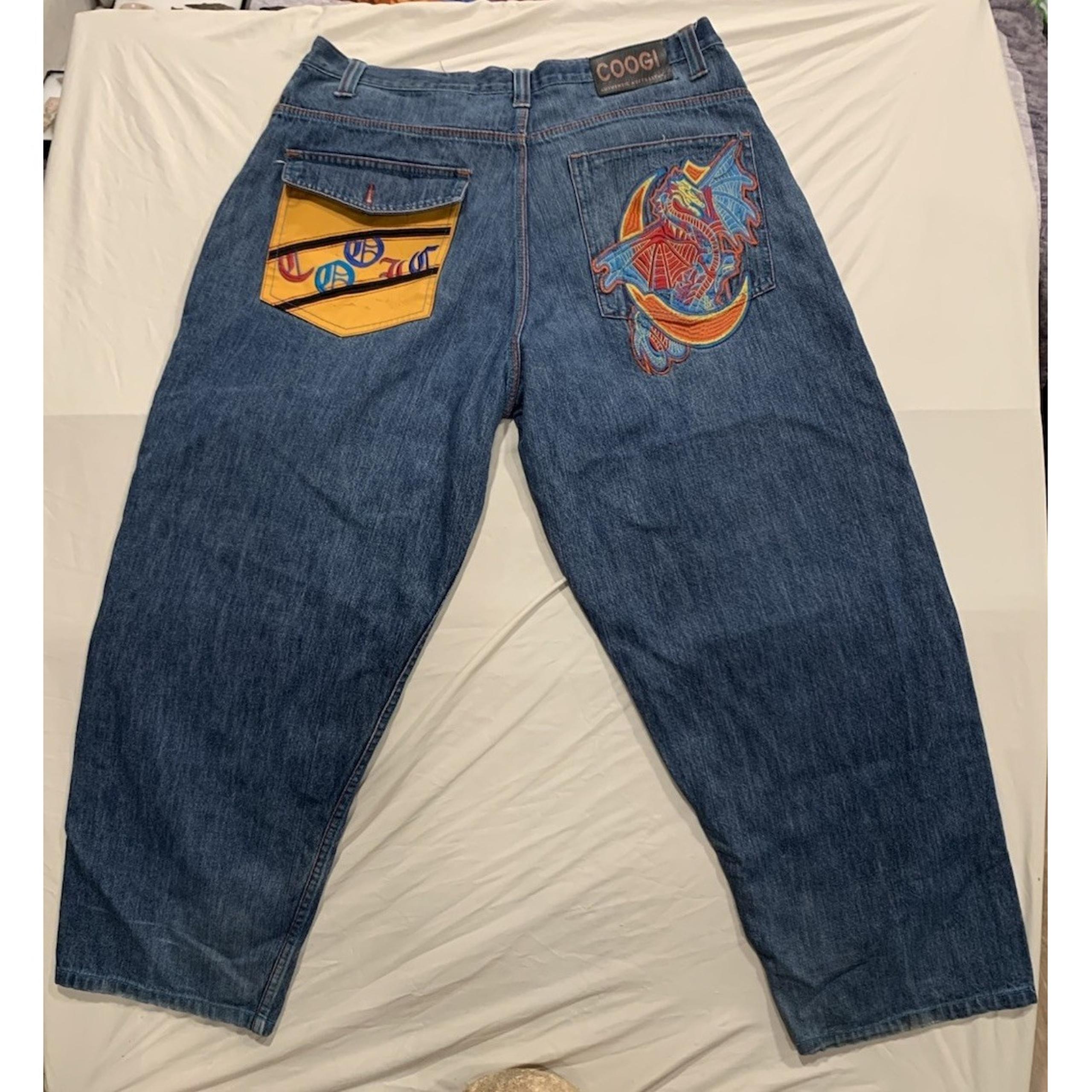 Vintage COOGI Denim Jeans Mens 40X32  Gray Dragon Loose Hip Hop Baggy 90s