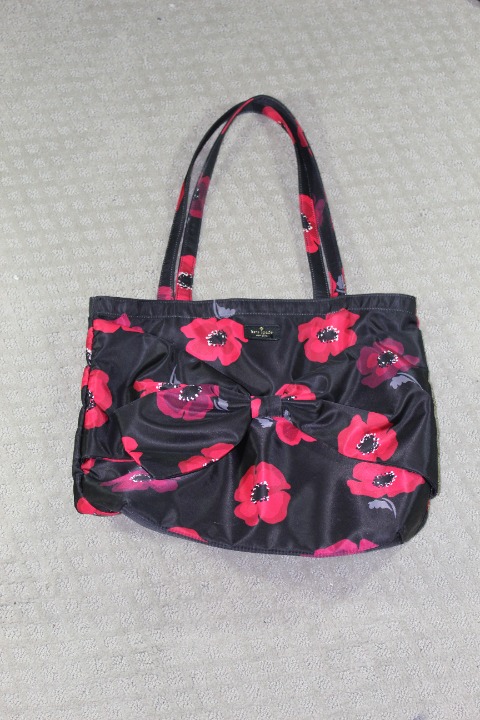 Kate Spade Red and Black 15x14x5 Poppy Bow Tote Bag EUC