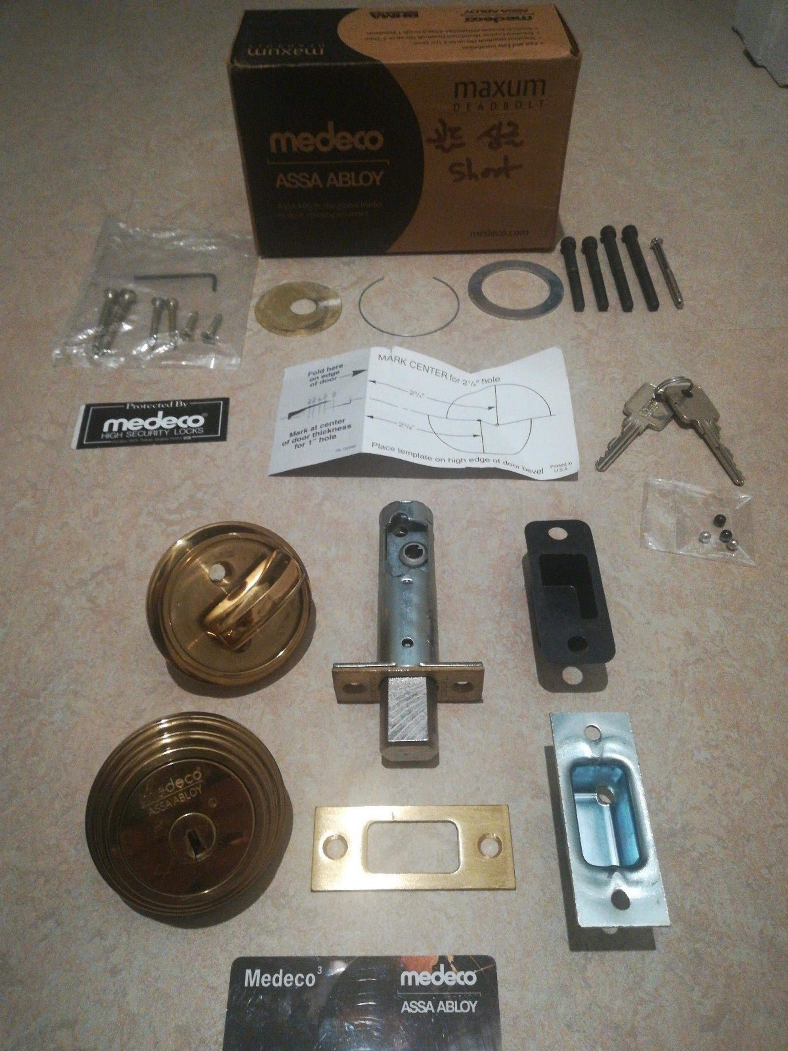 Medeco Lock Deadbolt Maxum M3 BiAxial Single Cylinder Bright Brass Assa Abloy