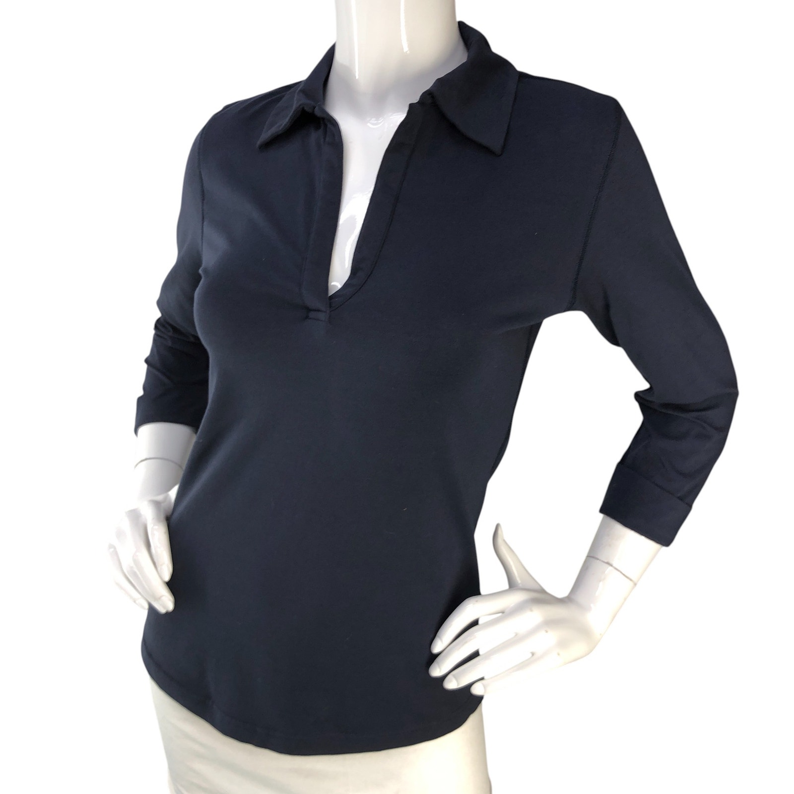 Bogner Womens Size 38 US 8 Polo Shirt Top Long Sleeve Navy Blue Stretch
