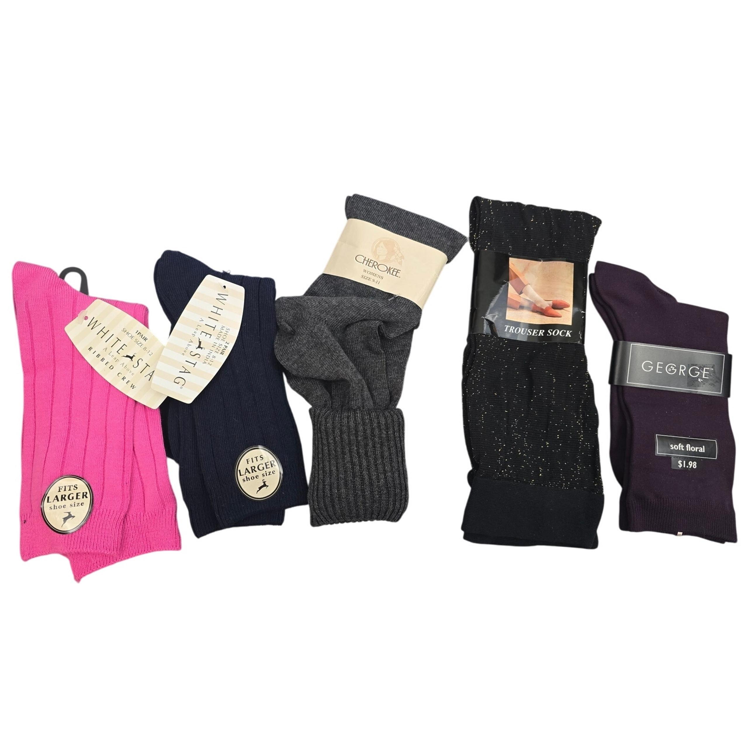5 pairs of Vintage Ladies Socks 2 White Stag 1 george 1 cherokee 1 Trouser Sock