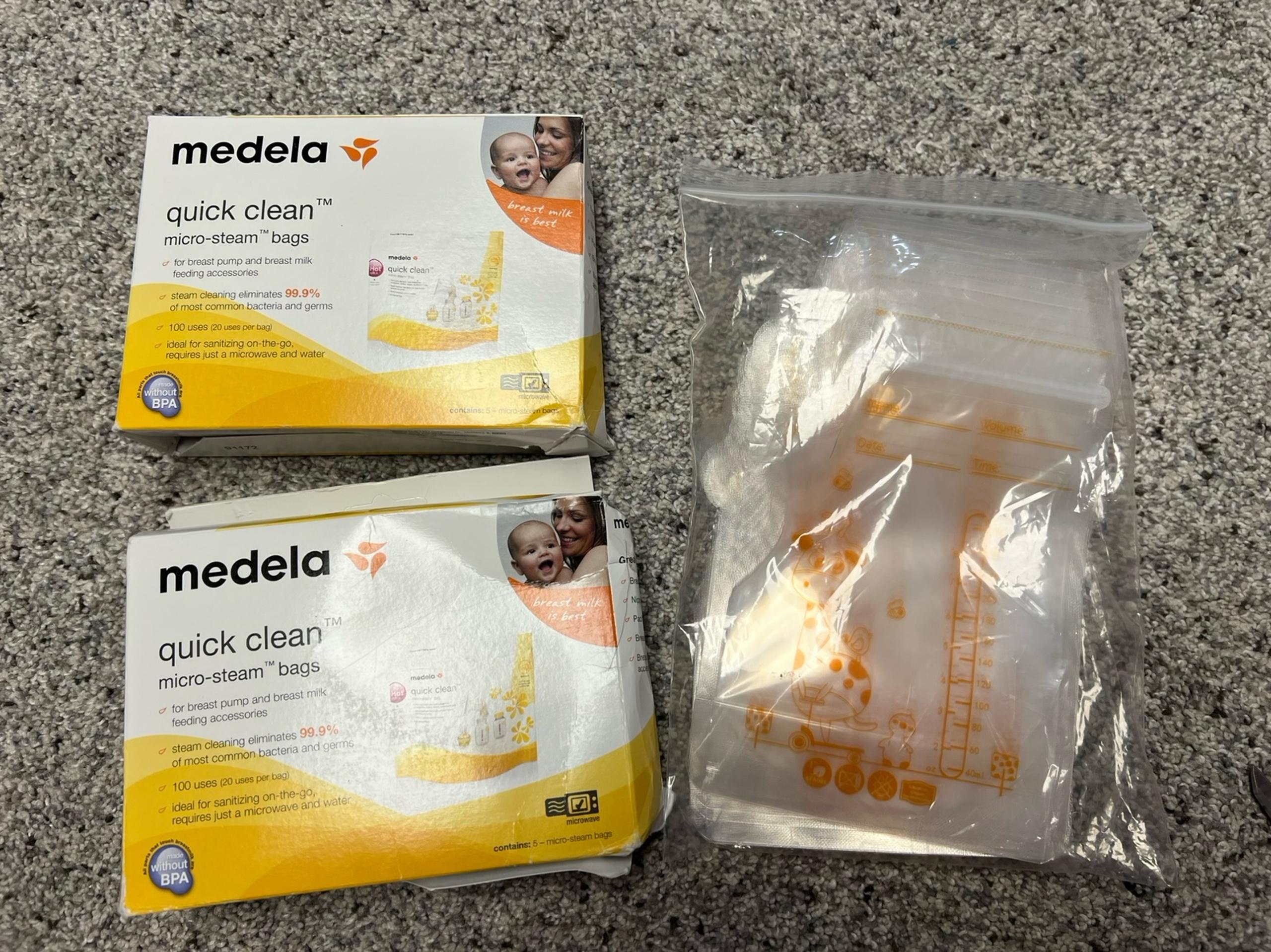Medela Quick Clean Steam Bags and milk bags