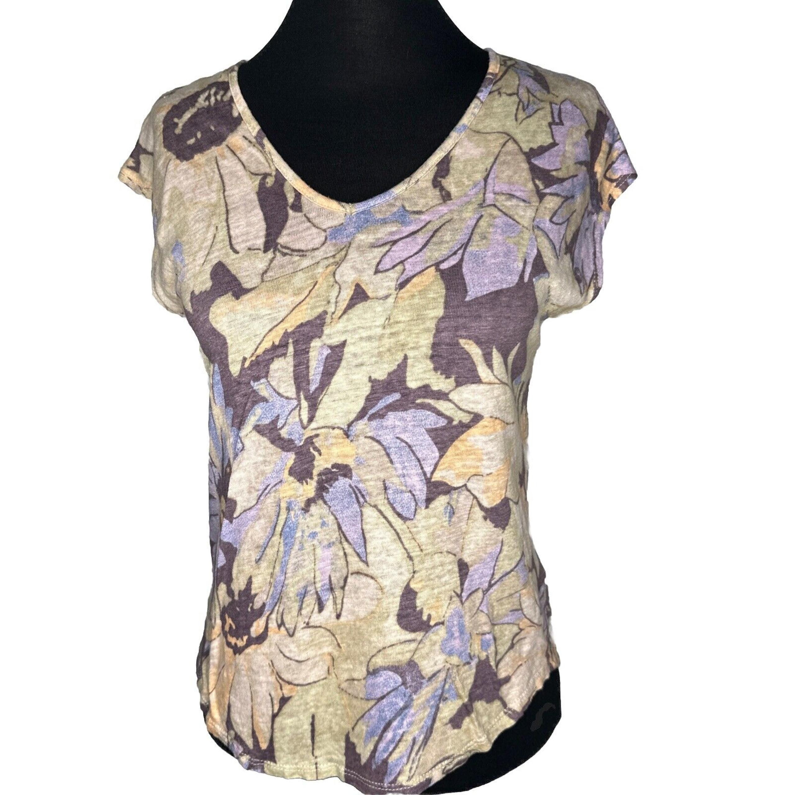 C&C California Linen Pullover Blouse Womens XS Colorful Short Sleeve Dolman