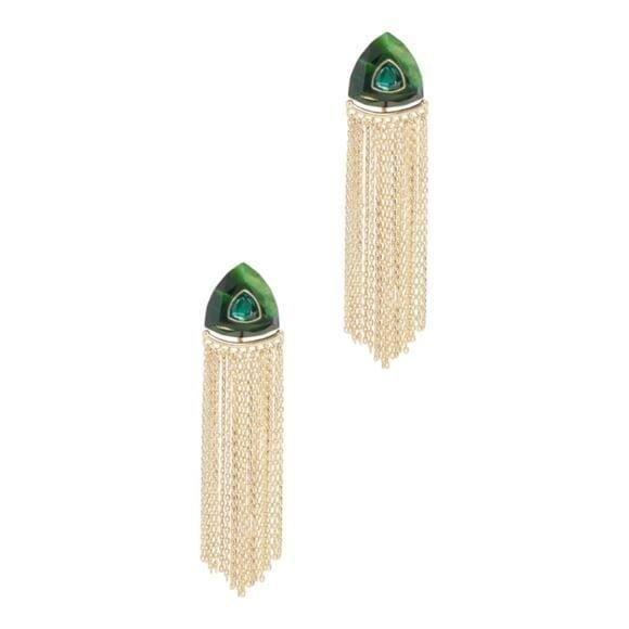 Kendra Scott Arden Gold and Emerald? Statement Tassel Earrings New!