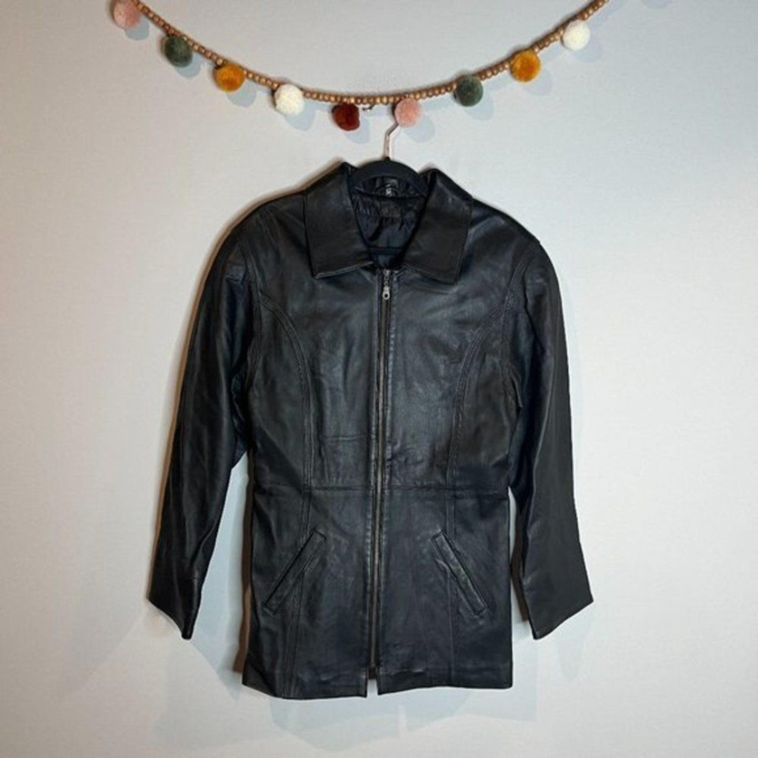 Vintage black leather zip up jacket