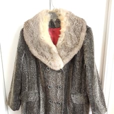 Vintage Lamb Faux Fur Double Breasted Jacket with Fox Collar - Size 14
