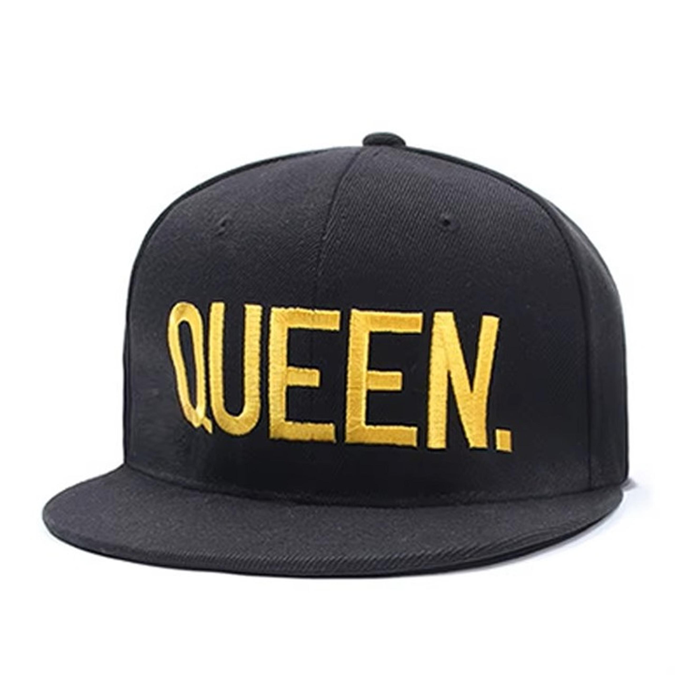 Queen. Snapback Hat Classic Flat Brim Baseball Cap Black, Yellow Letters, King