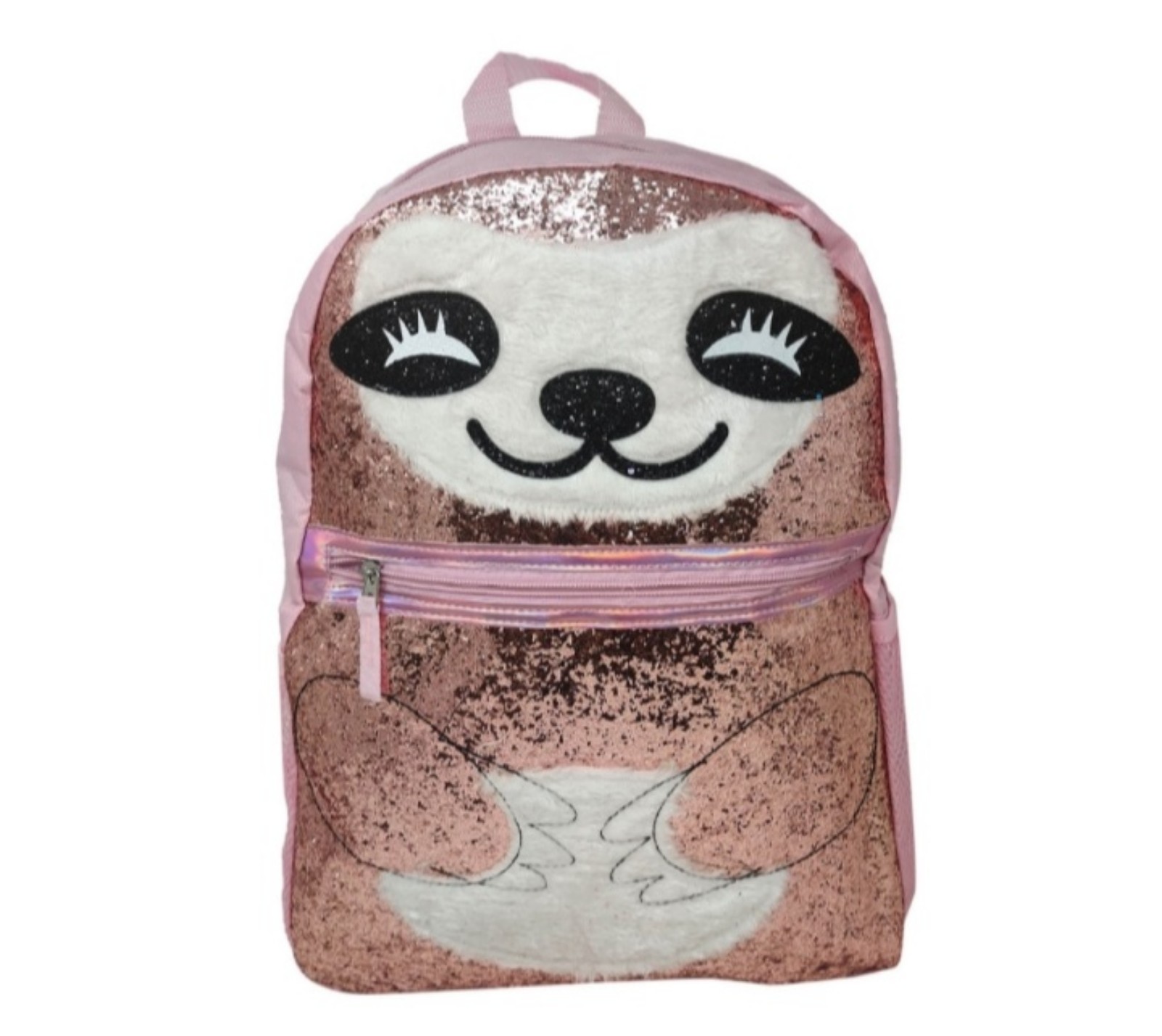 Backpack Sloth Glitter with front and side mesh pockets