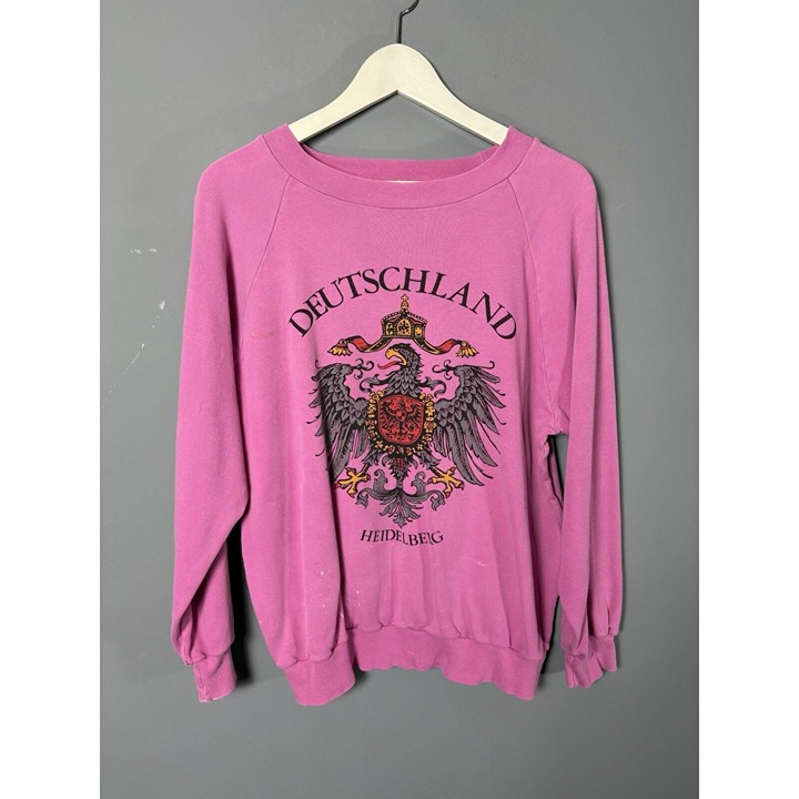 Vintage 80s Womens L/XL DEUTSCHLAND Heidelberg Germany Pink Sweatshirt 1980s