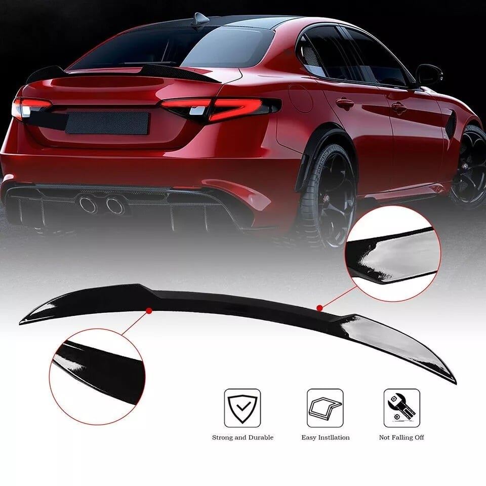 Rear Trunk Spoiler Wing Lip for 2015-2024 Alfa Romeo Giulia Sedan Gloss Black