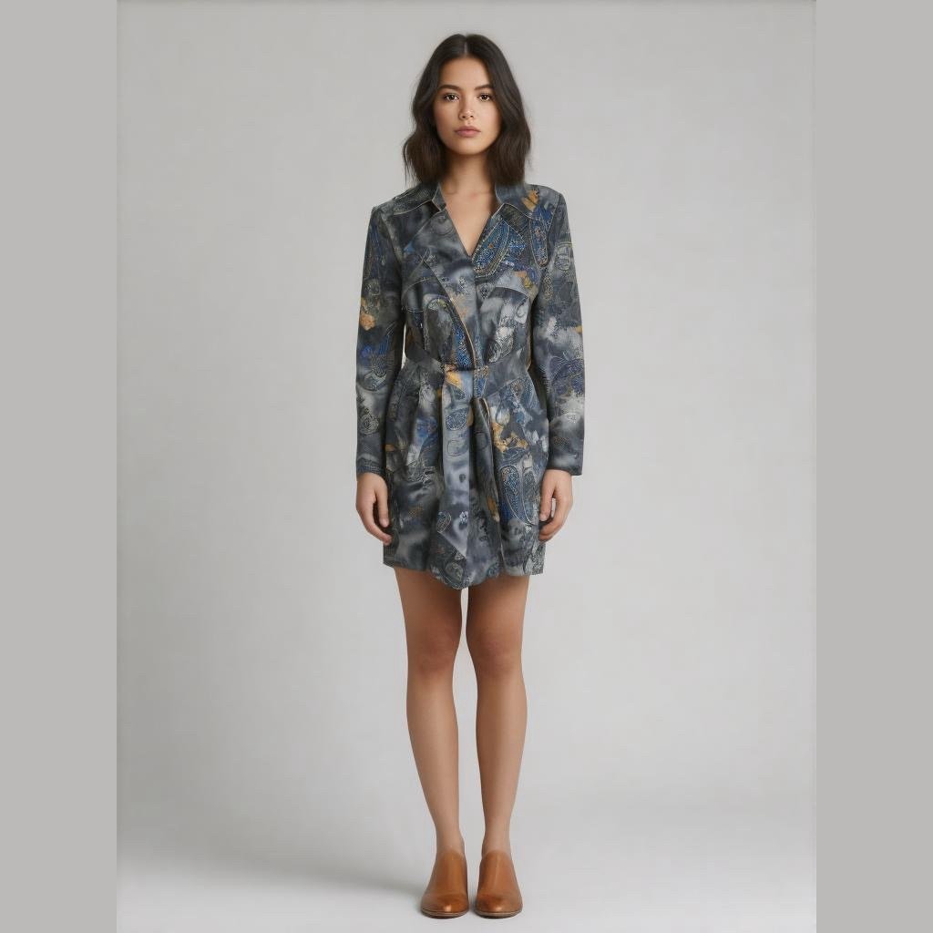 Anthropologie Solitaire Women's Large Gray Paisley Belted Faux Suede Trench Coat
