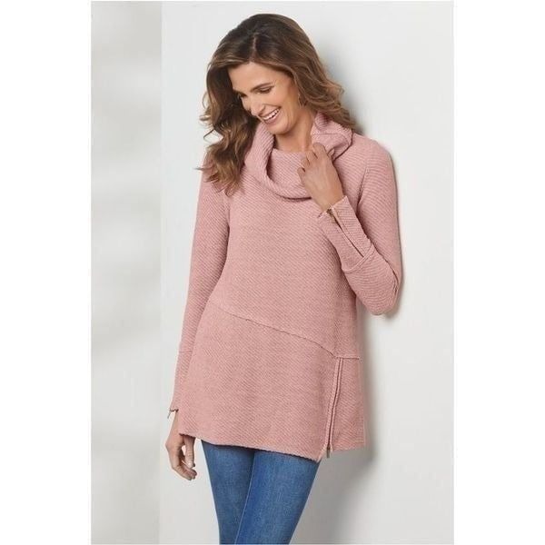 Soft Surroundings Puma Soft Pullover Roll-Neck Casual Tunic Top Mauve Size M