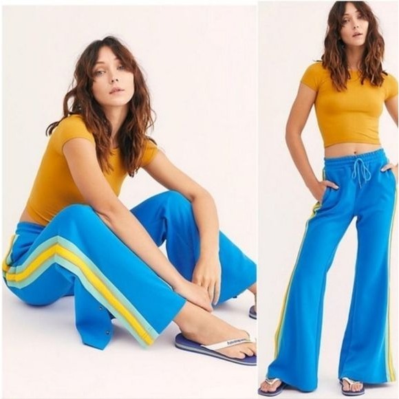 Free People She's a Rainbow Stripe Sports Flare Track Pants High Rise Size XS